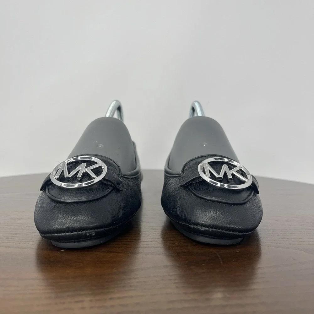 Michael Kors Lillie Shoes Women's 6.5M Black Leather Ballet Flats Ballerina Logo